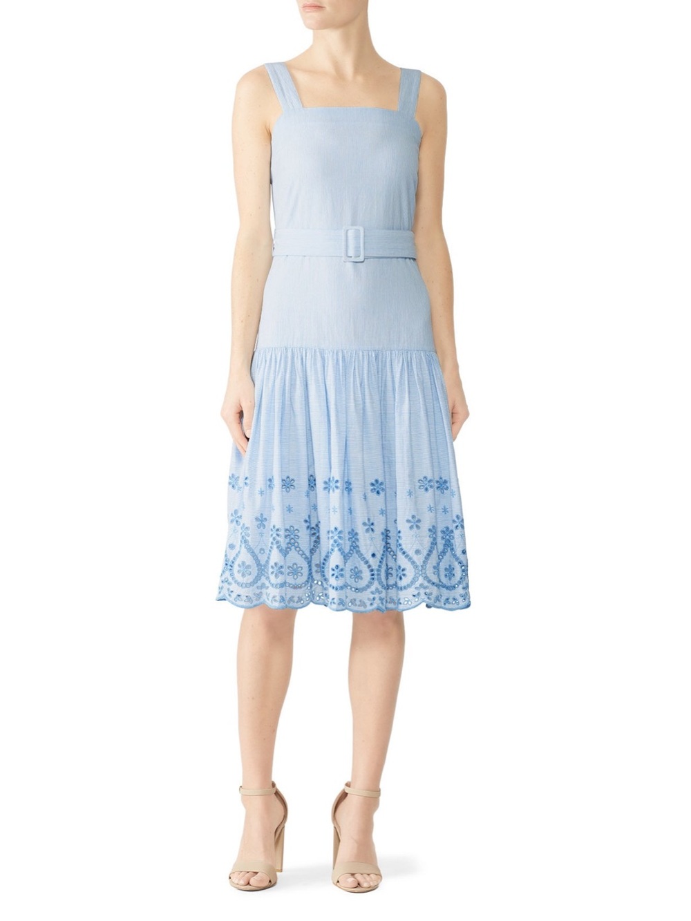 Draper James Light Blue Embroidered Belted Sundress